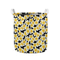 White And Black Frangipani Pattern Print Collapsible Laundry Basket