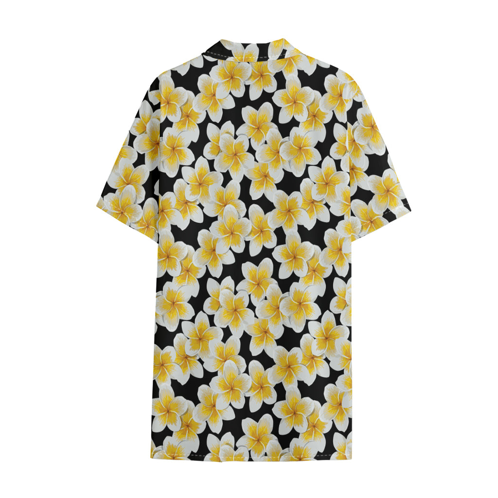 White And Black Frangipani Pattern Print Cotton Hawaiian Shirt