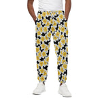 White And Black Frangipani Pattern Print Cotton Pants