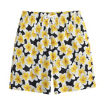 White And Black Frangipani Pattern Print Cotton Shorts