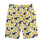 White And Black Frangipani Pattern Print Cotton Shorts