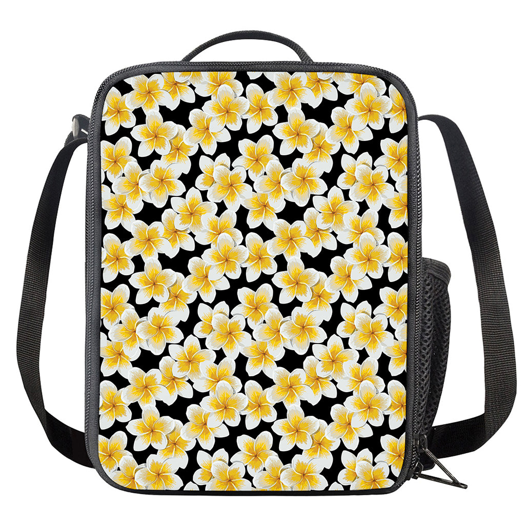 White And Black Frangipani Pattern Print Crossbody Lunch Bag