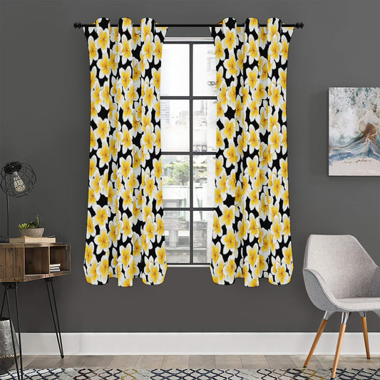 White And Black Frangipani Pattern Print Curtain