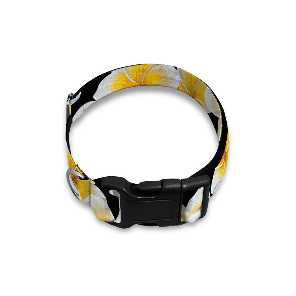 White And Black Frangipani Pattern Print Dog Collar