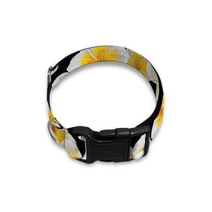 White And Black Frangipani Pattern Print Dog Collar