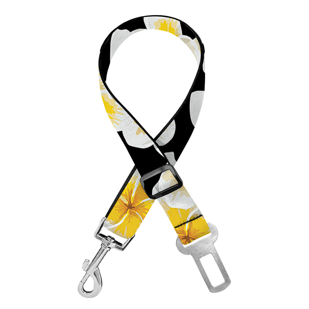 White And Black Frangipani Pattern Print Dog Seat Belt