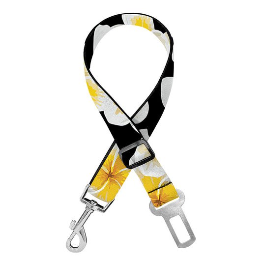 White And Black Frangipani Pattern Print Dog Seat Belt