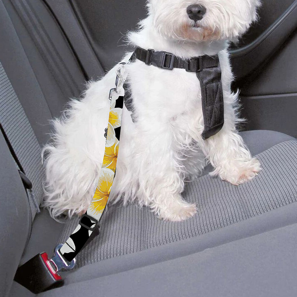 White And Black Frangipani Pattern Print Dog Seat Belt