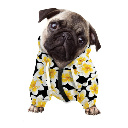 White And Black Frangipani Pattern Print Dog Zip Up Hoodie