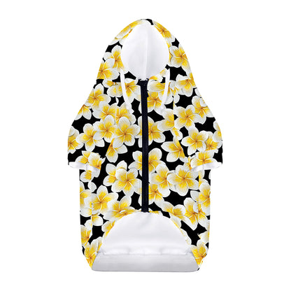 White And Black Frangipani Pattern Print Dog Zip Up Hoodie