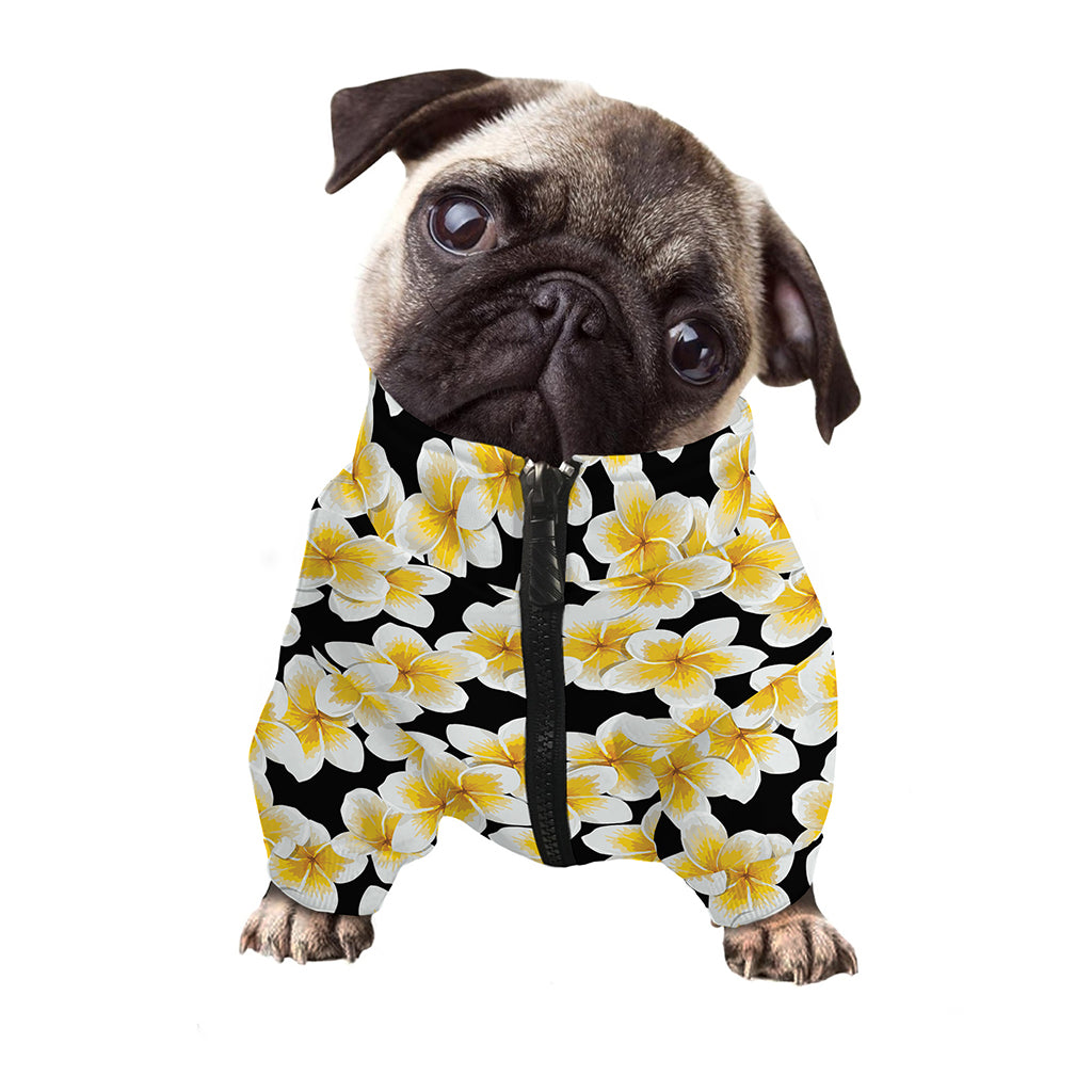 White And Black Frangipani Pattern Print Dog Zip Up Jacket