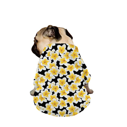White And Black Frangipani Pattern Print Dog Zip Up Jacket