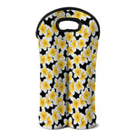 White And Black Frangipani Pattern Print Double Neoprene Wine Tote