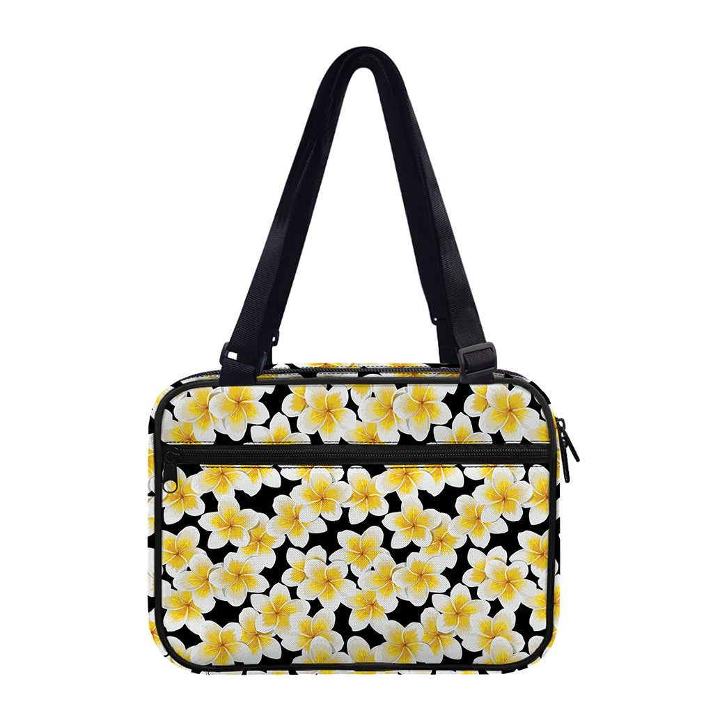 White And Black Frangipani Pattern Print Double Strap Bible Bag