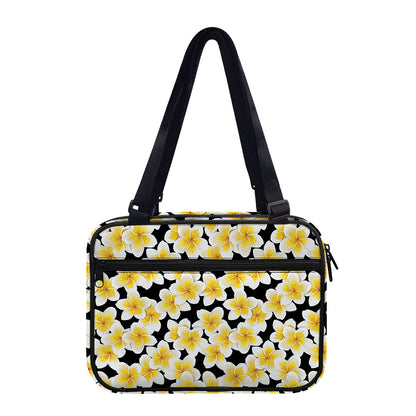 White And Black Frangipani Pattern Print Double Strap Bible Bag