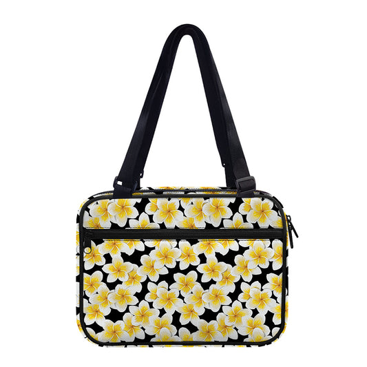 White And Black Frangipani Pattern Print Double Strap Bible Bag