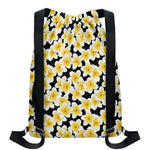 White And Black Frangipani Pattern Print Drawstring Backpack