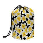 White And Black Frangipani Pattern Print Drawstring Makeup Bag