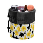 White And Black Frangipani Pattern Print Drawstring Makeup Bag