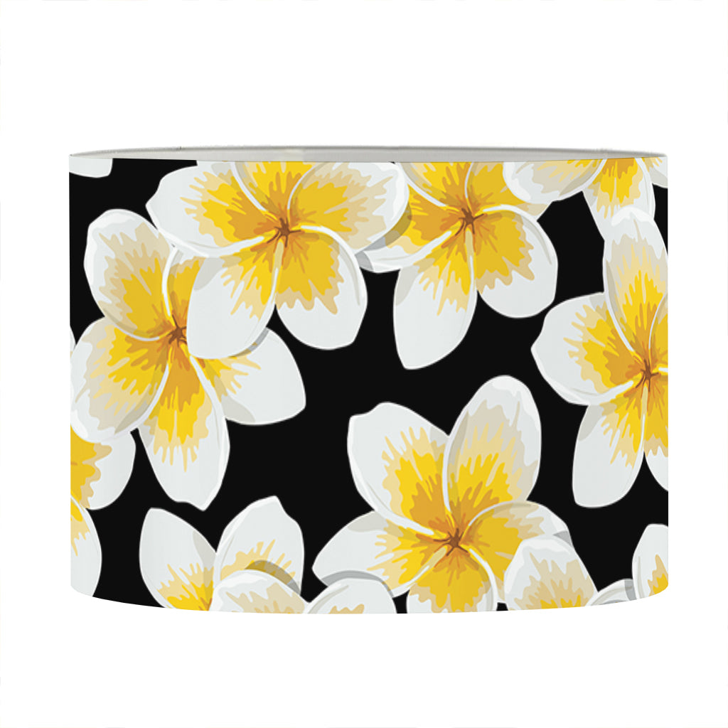 White And Black Frangipani Pattern Print Drum Lamp Shade
