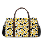 White And Black Frangipani Pattern Print Duffle Bag