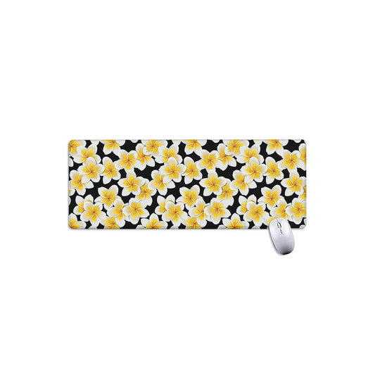 White And Black Frangipani Pattern Print Extended Mouse Pad