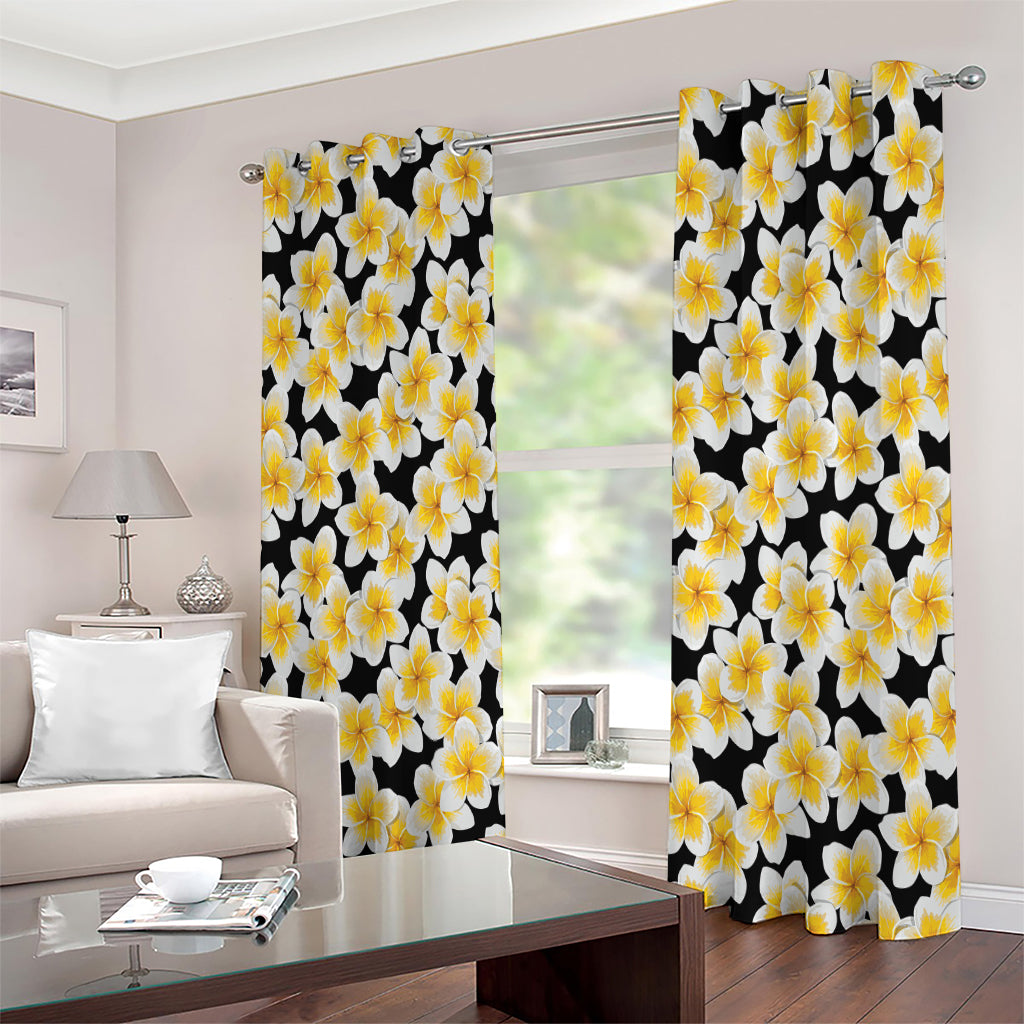 White And Black Frangipani Pattern Print Extra Wide Grommet Curtains