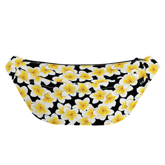 White And Black Frangipani Pattern Print Fanny Pack