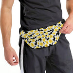 White And Black Frangipani Pattern Print Fanny Pack