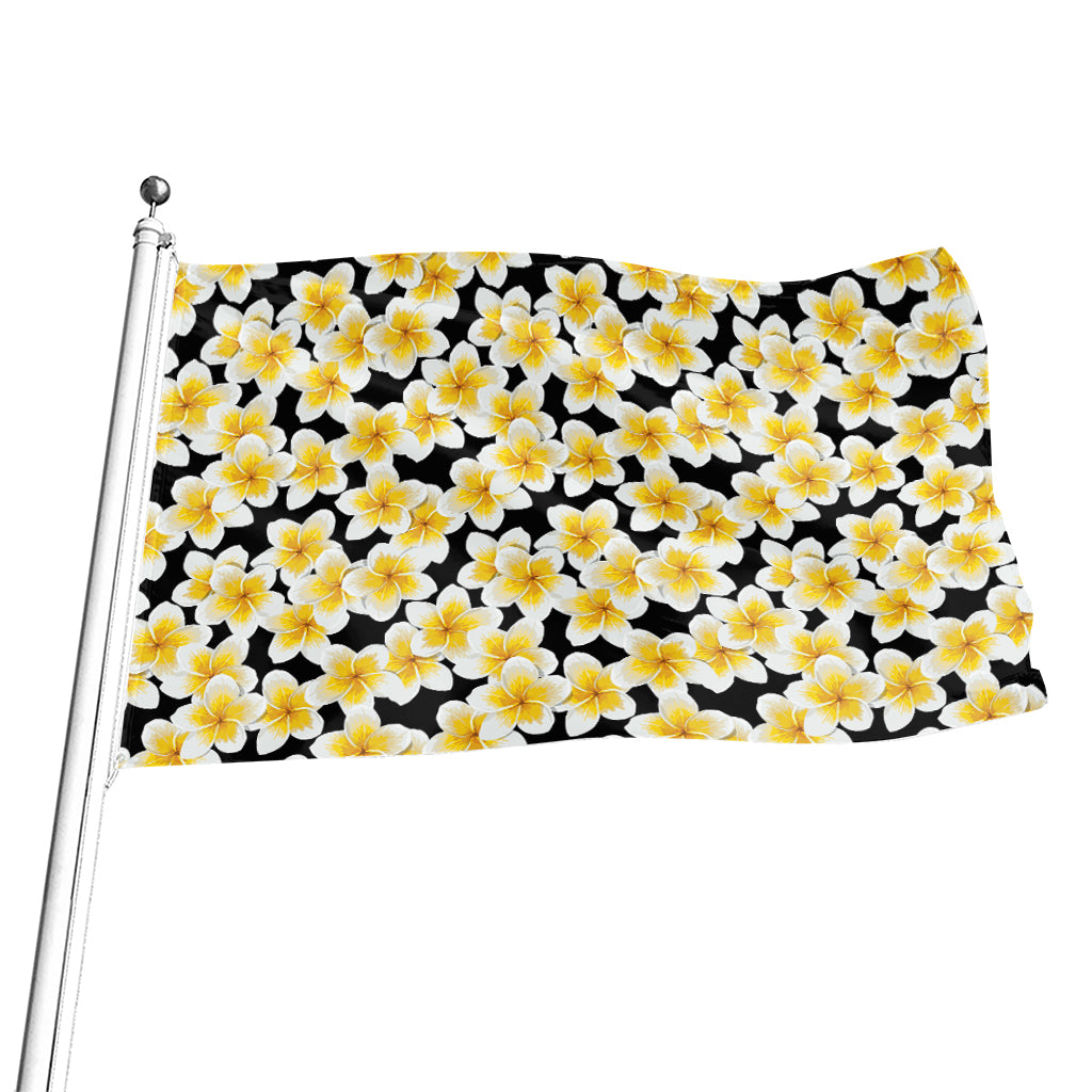 White And Black Frangipani Pattern Print Flag