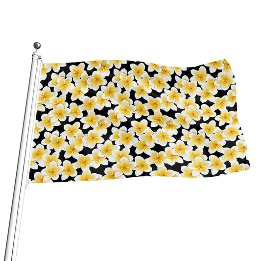 White And Black Frangipani Pattern Print Flag