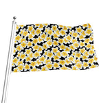 White And Black Frangipani Pattern Print Flag