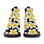 White And Black Frangipani Pattern Print Flat Ankle Boots