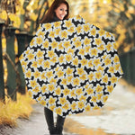 White And Black Frangipani Pattern Print Foldable Umbrella