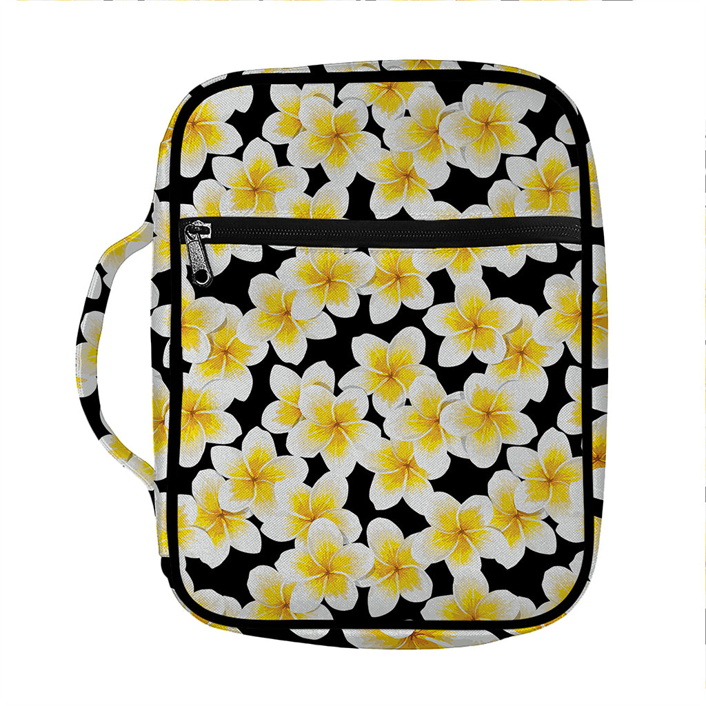 White And Black Frangipani Pattern Print Front Pocket Bible Bag