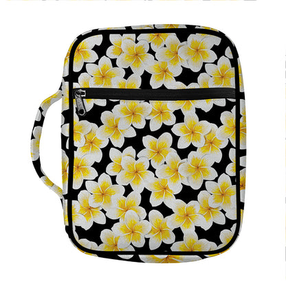 White And Black Frangipani Pattern Print Front Pocket Bible Bag