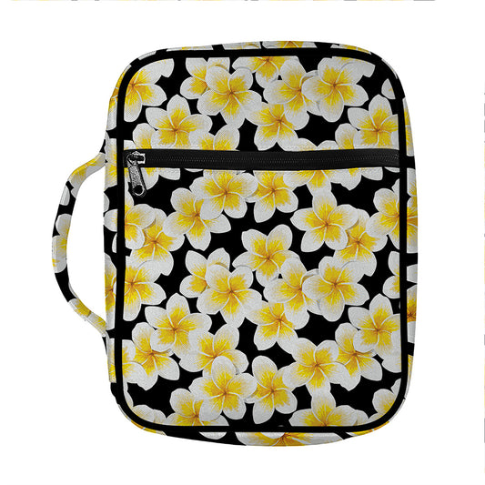 White And Black Frangipani Pattern Print Front Pocket Bible Bag