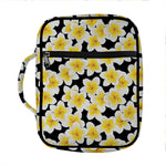 White And Black Frangipani Pattern Print Front Pocket Bible Bag