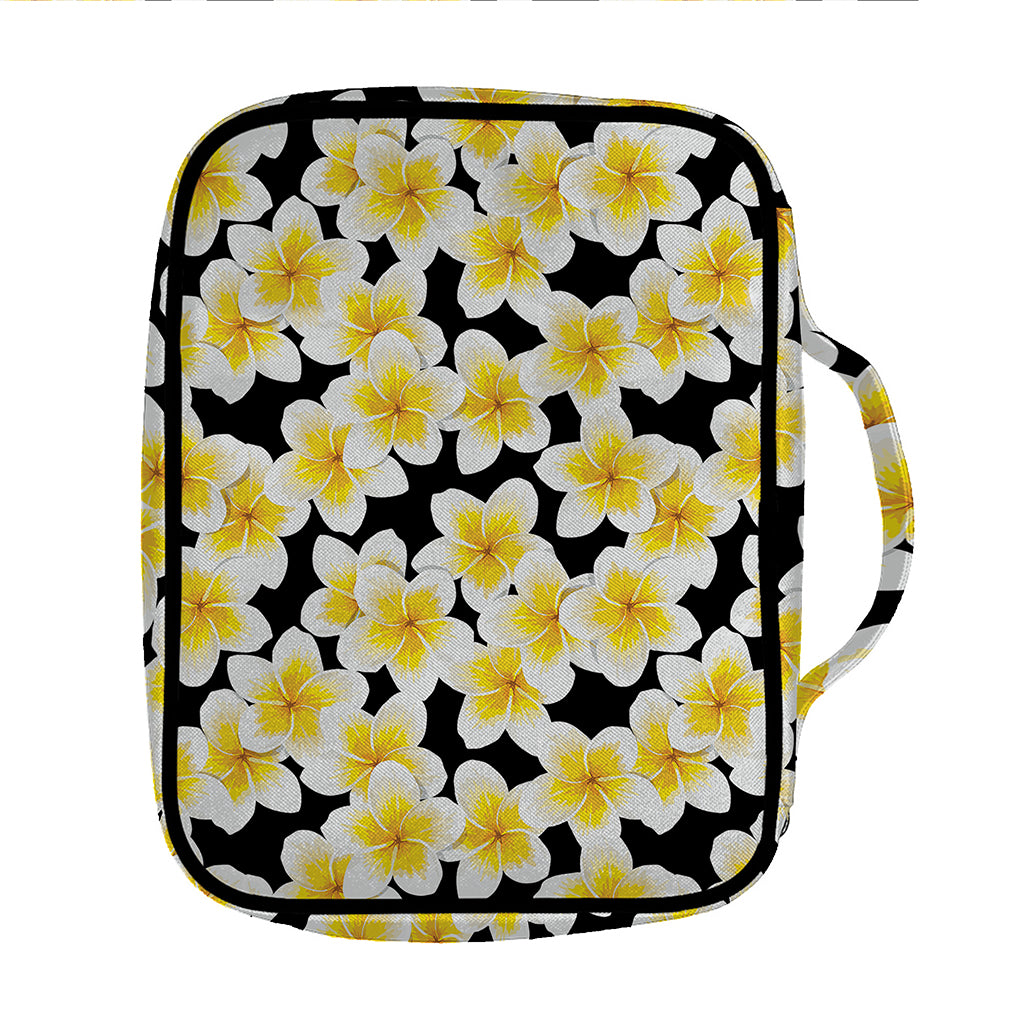 White And Black Frangipani Pattern Print Front Pocket Bible Bag