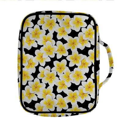 White And Black Frangipani Pattern Print Front Pocket Bible Bag