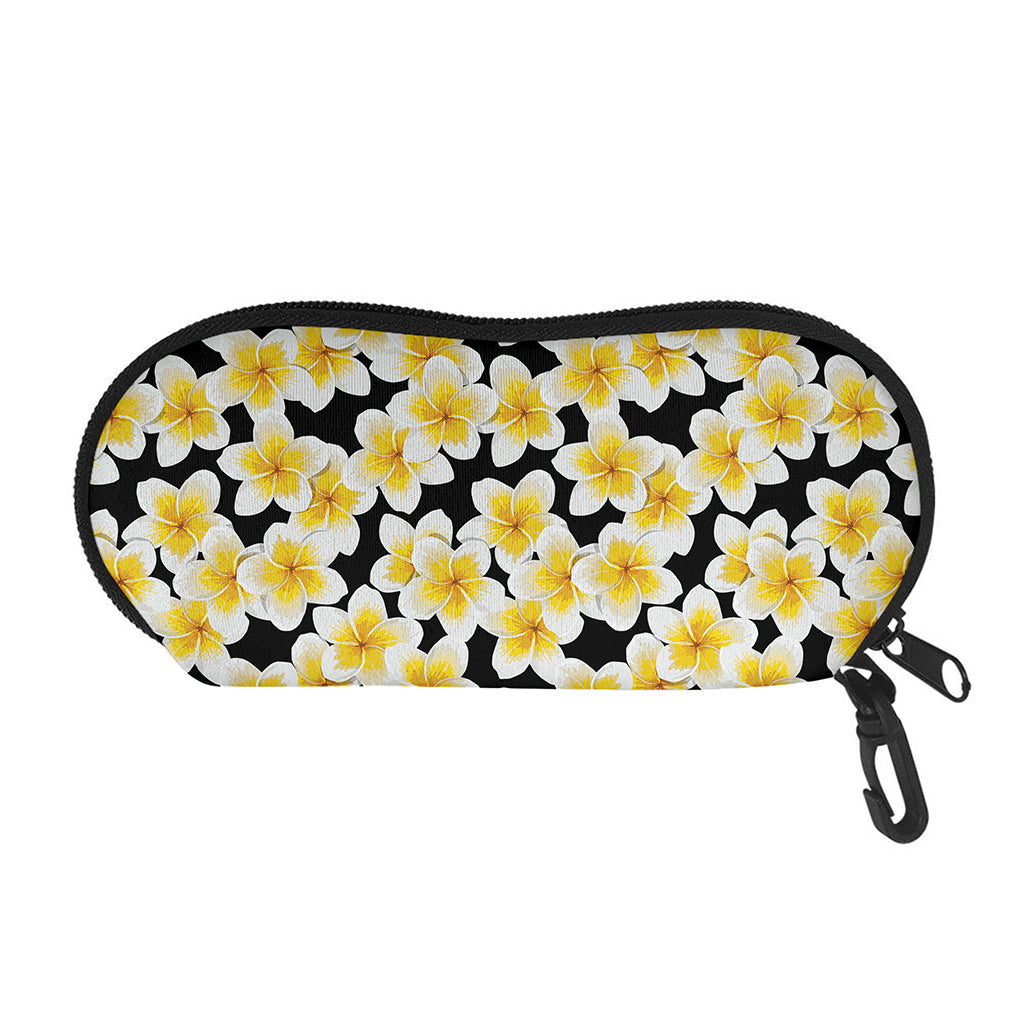 White And Black Frangipani Pattern Print Glasses Case