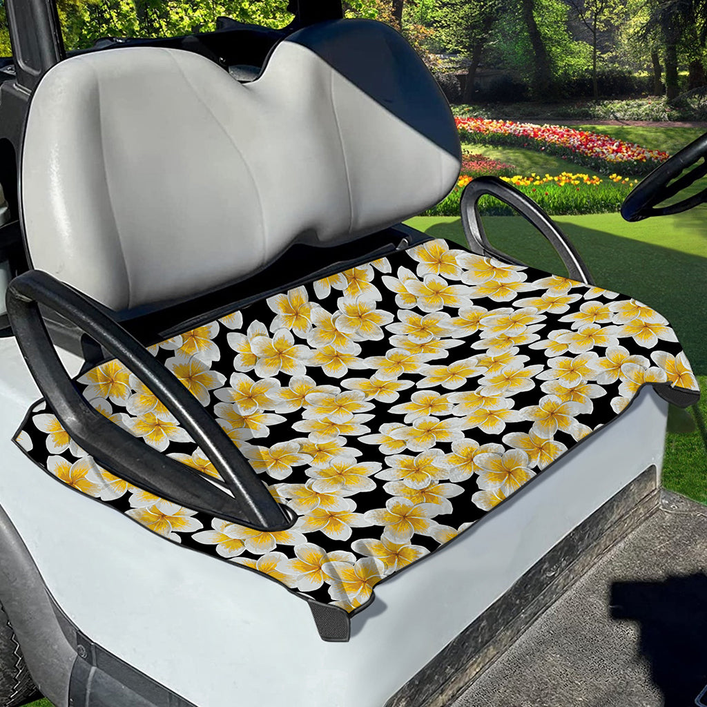 White And Black Frangipani Pattern Print Golf Cart Seat Cover