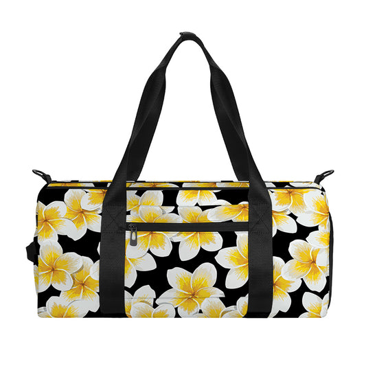 White And Black Frangipani Pattern Print Gym Bag