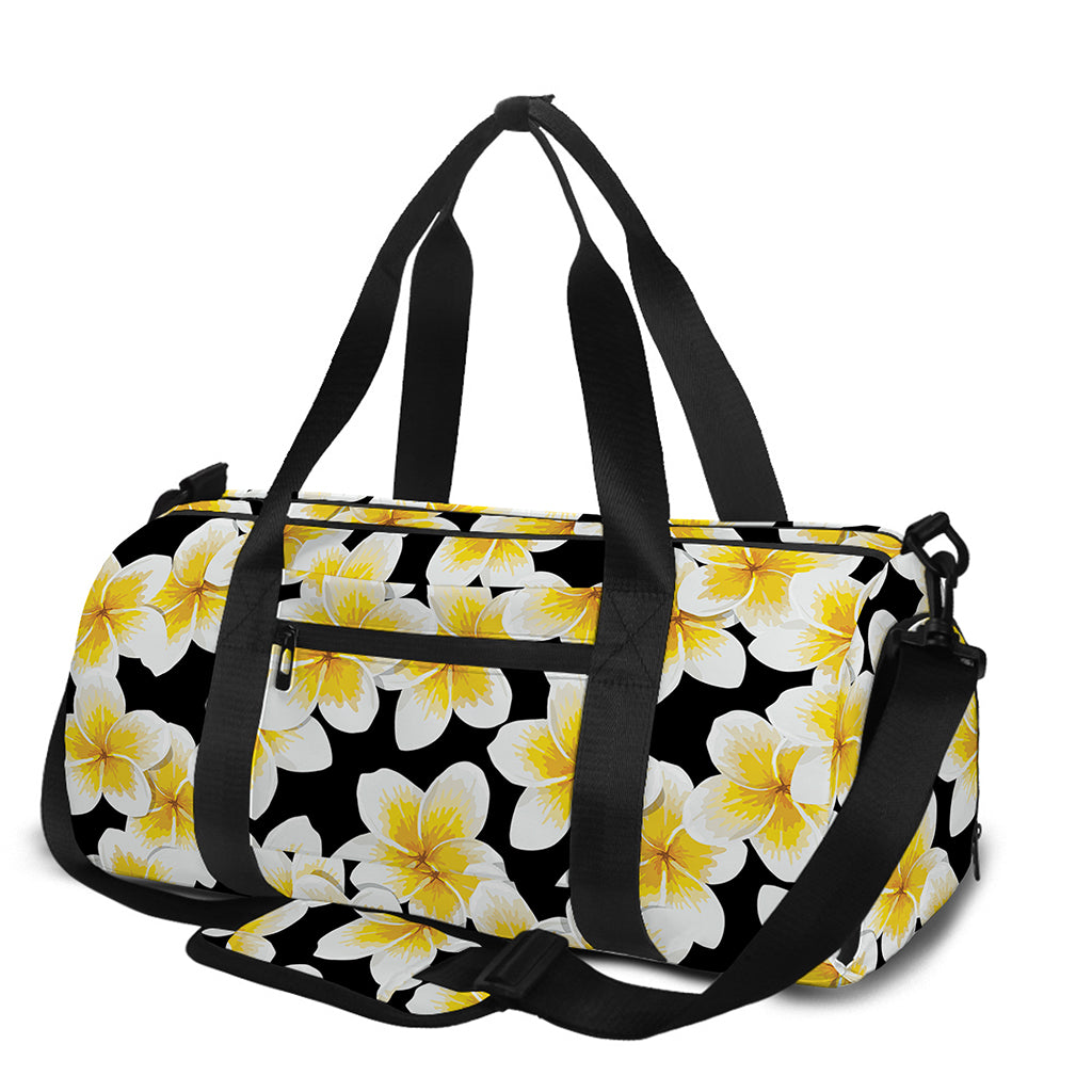 White And Black Frangipani Pattern Print Gym Bag