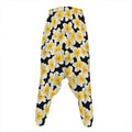 White And Black Frangipani Pattern Print Hammer Pants
