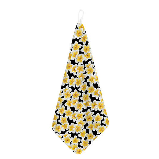 White And Black Frangipani Pattern Print Hand Towel