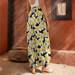White And Black Frangipani Pattern Print Harem Pants