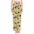 White And Black Frangipani Pattern Print High Slit Maxi Skirt