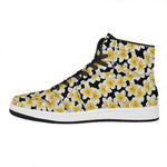 White And Black Frangipani Pattern Print High Top Leather Sneakers