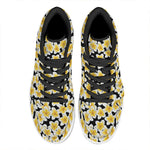 White And Black Frangipani Pattern Print High Top Leather Sneakers